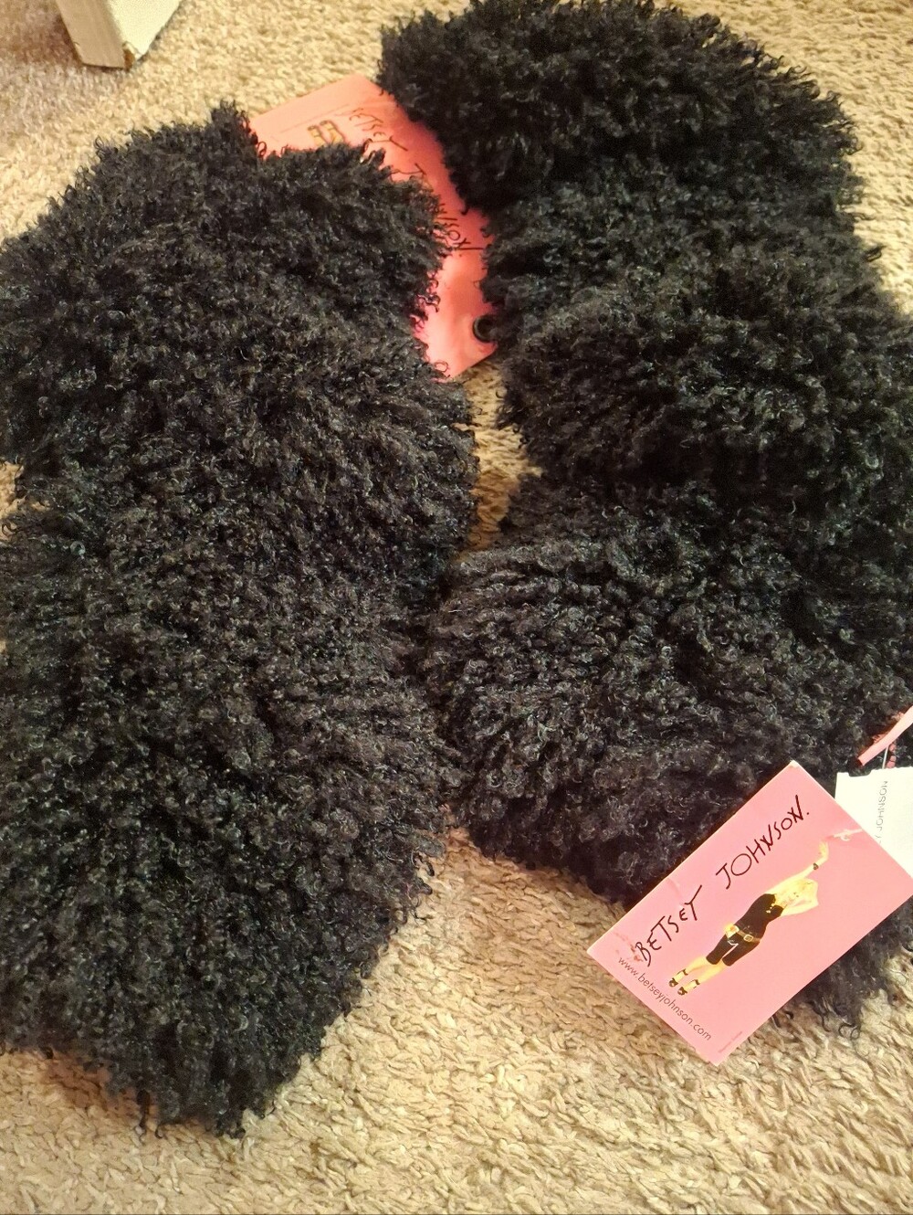 Brand New Betsey Johnson Black Fuzzy Plush Scarf